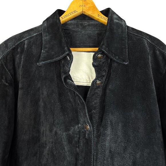 Vintage Black Suede Leather Jacket Women’s Suede Shacket 90s Minimalist Western - Picture 5 of 6